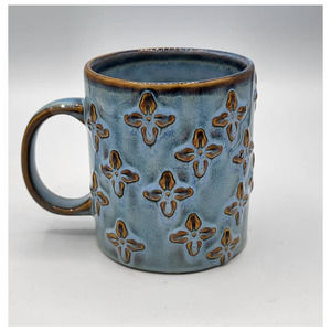 ☆Starbucks Coffee Company 2008 16 ounce Mug Distressed Blue with Brown Flowers